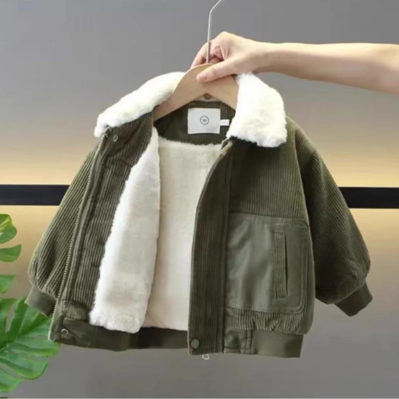 2-7Y Children's Turn-down Fur Collar Padded Parkas Jacket Winter Warm Coats for Boys Kid's Casual Outerwear Clothes H140-40