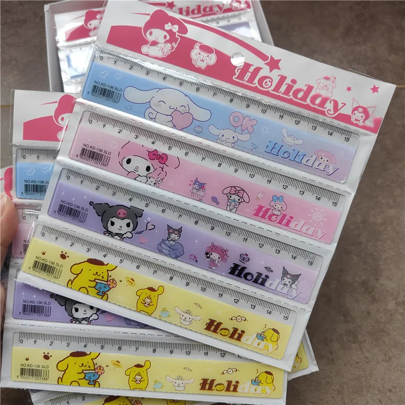 4Pcs Sanrio Stationery Ruler Hello Kitty My Melody Ruler Cute Pocket Measuring Ruler 15cm Wave Ruler Art Ruler