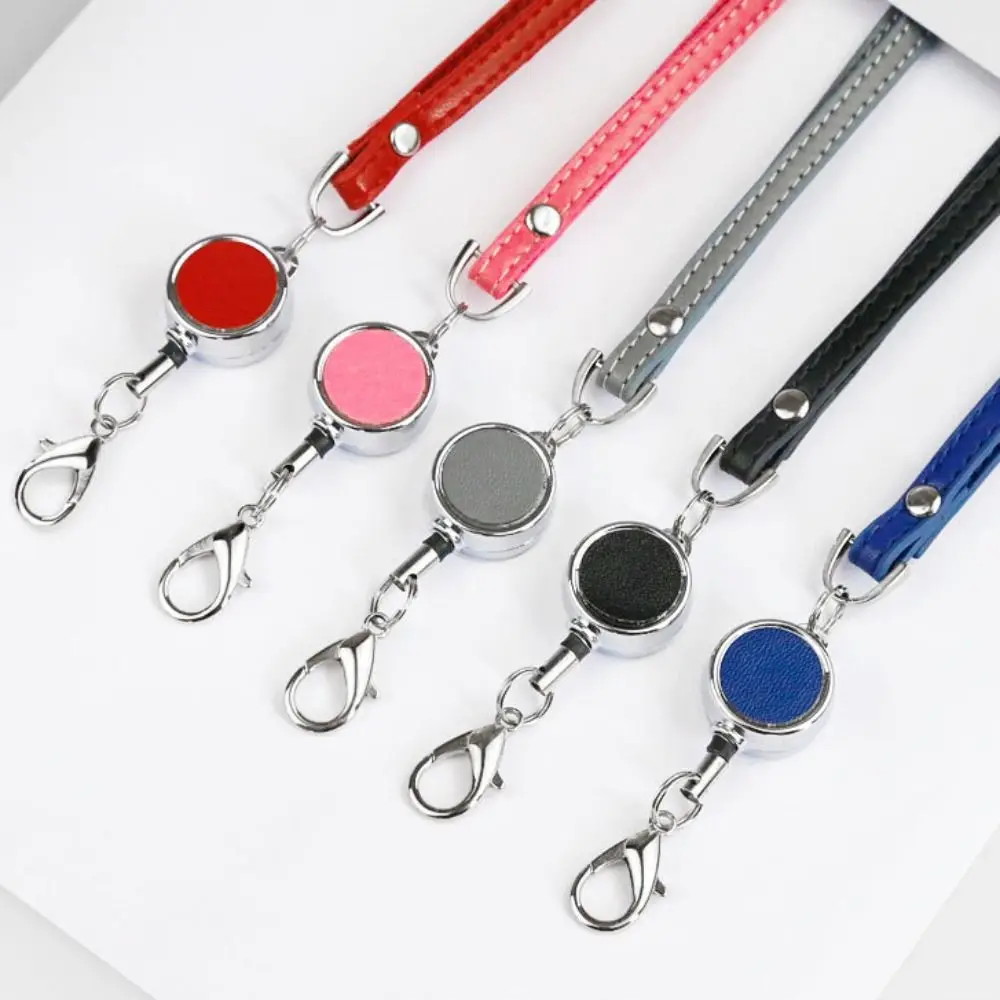 

Leather Retractable Neck Strap Neck Hanging Bright Colors Lanyards Telescopic Sling License Name Tag ID Badge Holder