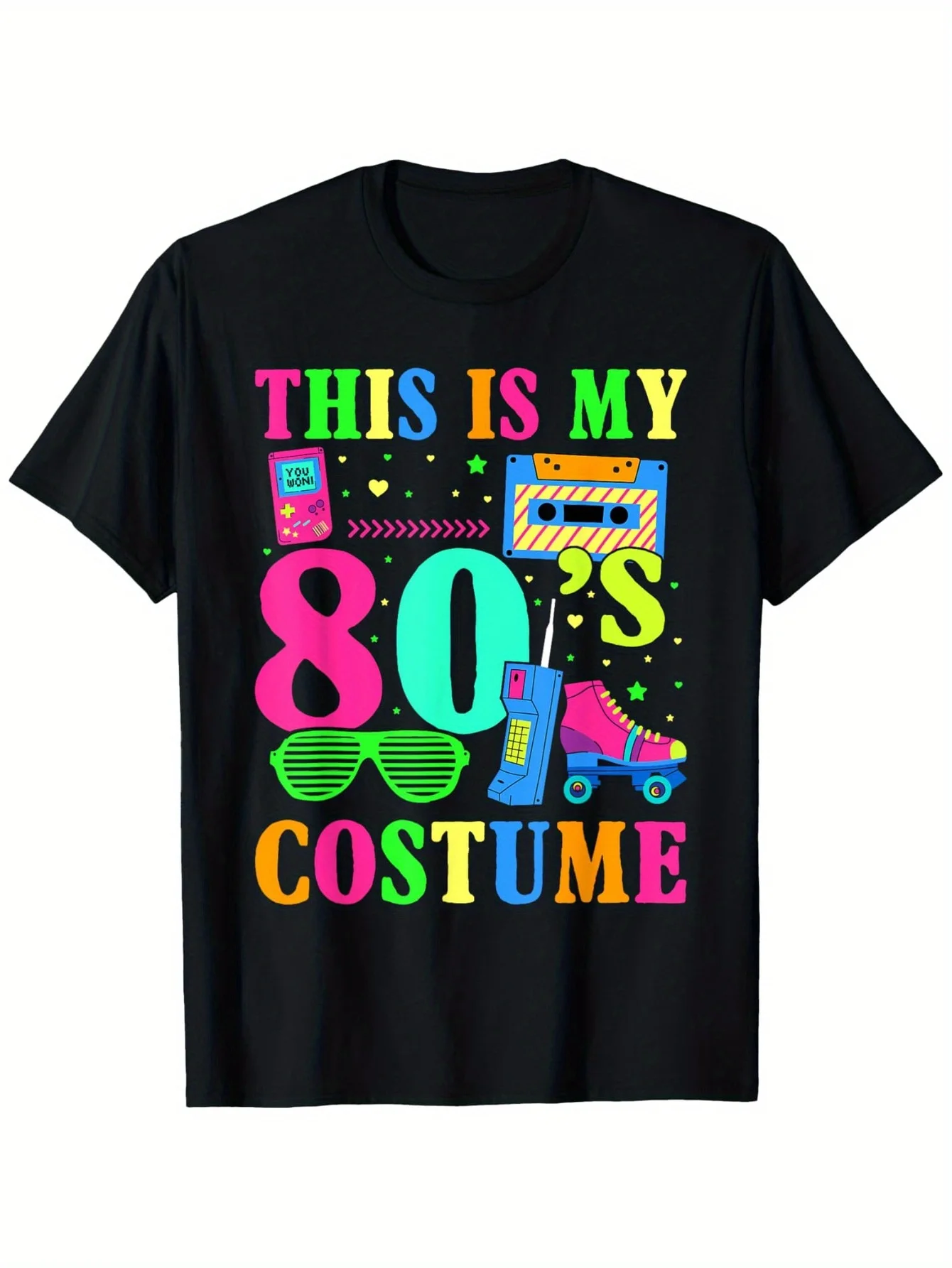 Men's This Is My '80s Costume Vintage  Graphic T-Shirt Neon 80s Party Shirt with Cassette, Roller Skate Designs- Heavyweight Tee for Halloween, 80s Theme Parties- (), Casual Streetwear, Playful Print Design