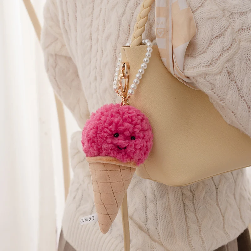 15CM Kawaii dibujos animados diez colores dulce cono helado muñecas hechas a mano mochila multifuncional colgante llavero juguetes de peluche regalos