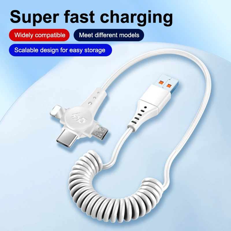 Cable de datos 3 en 1 de carga rápida de 120 W: micro USB tipo C compatible con iPhone, POCO, Xiaomi