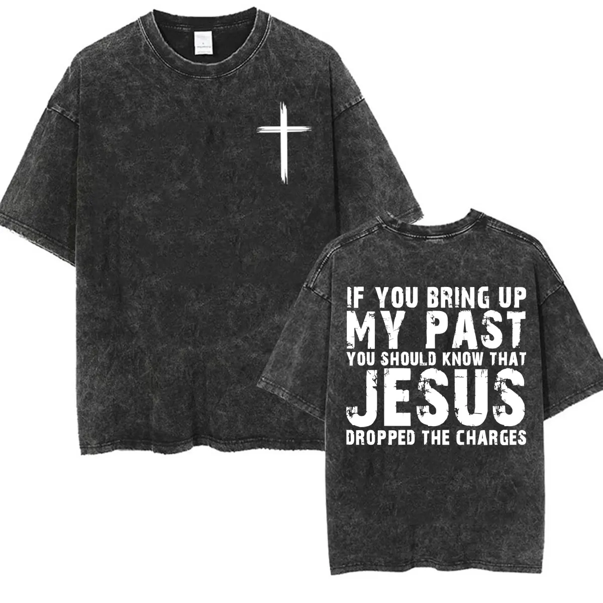 Jesus Dropped The Charges Christian Vintage Washed T-Shirt Men's Clothing Aesthetic Gothic T-shirts Casual O-Neck Loose T Shirts