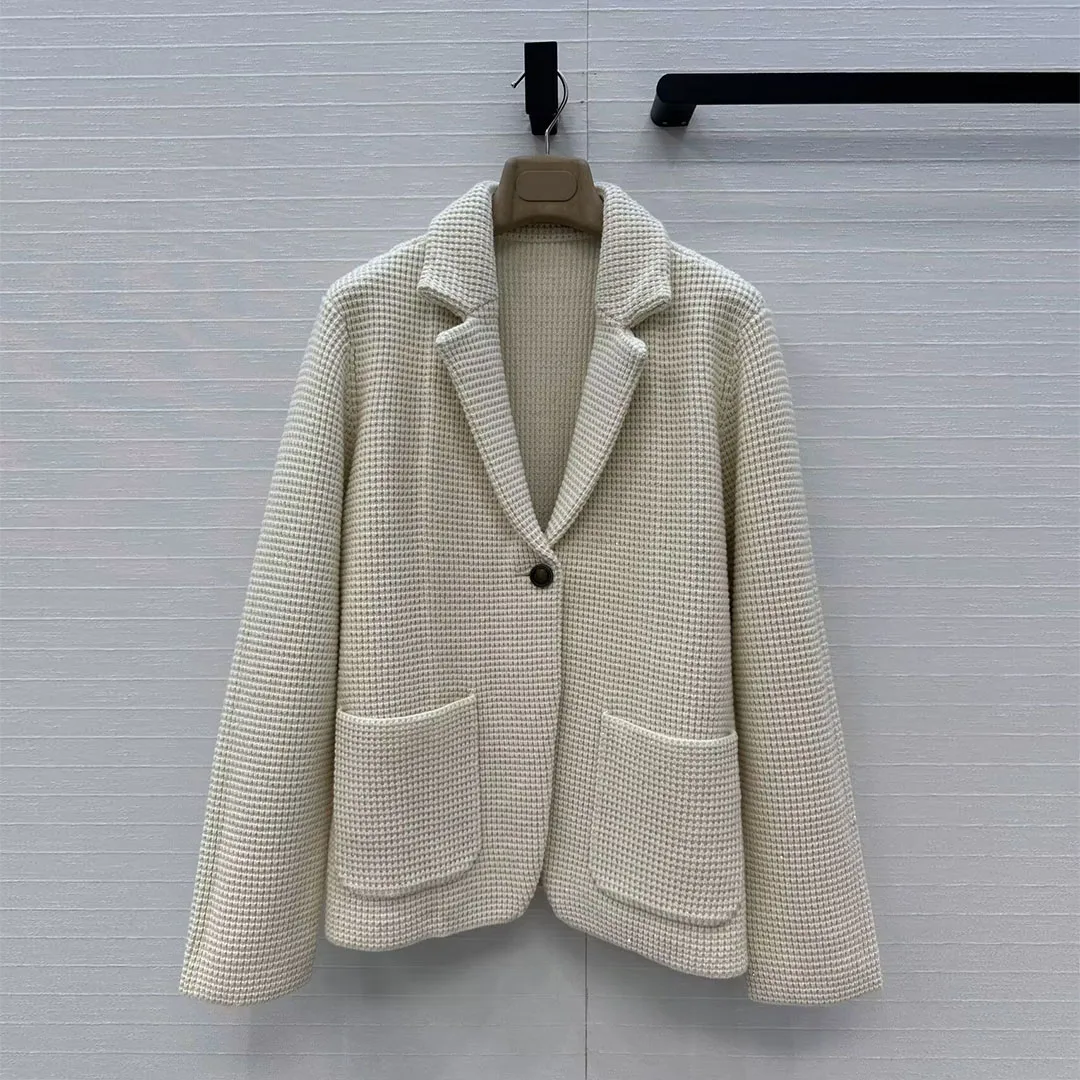 

Новый осенне-зимний вязаный блейзер из шерсти и кашемира, женский свитер с зубцами и карманами на одной пуговице, элегантный модный костюм, пальто