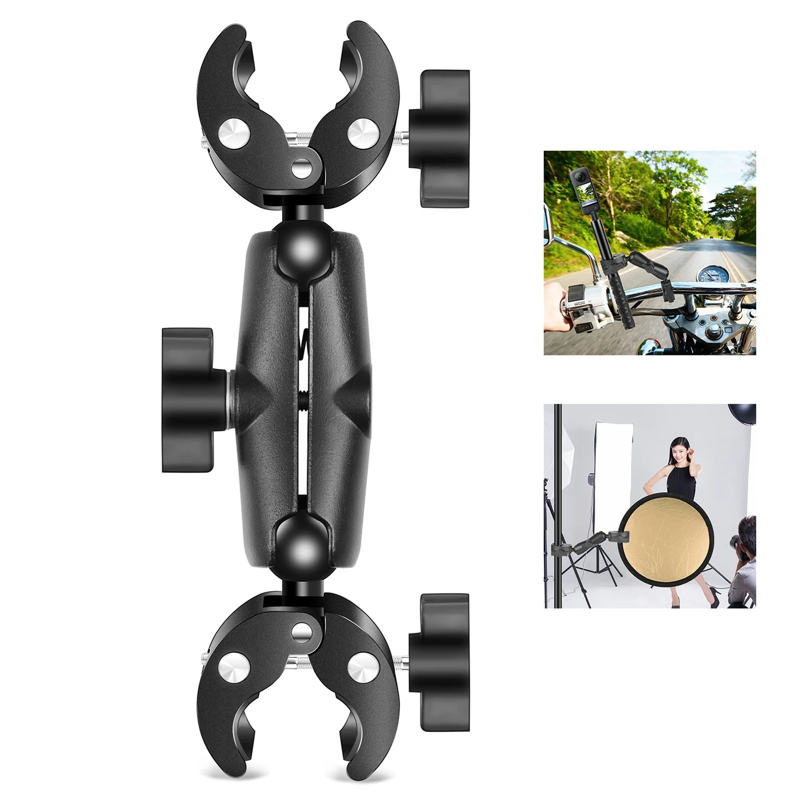 PULUZ PU849B Flexible Motorcycle Super Clamp Double Crab Clamps 360° Rotatable Sports Camera Handlebar Fixed Mount