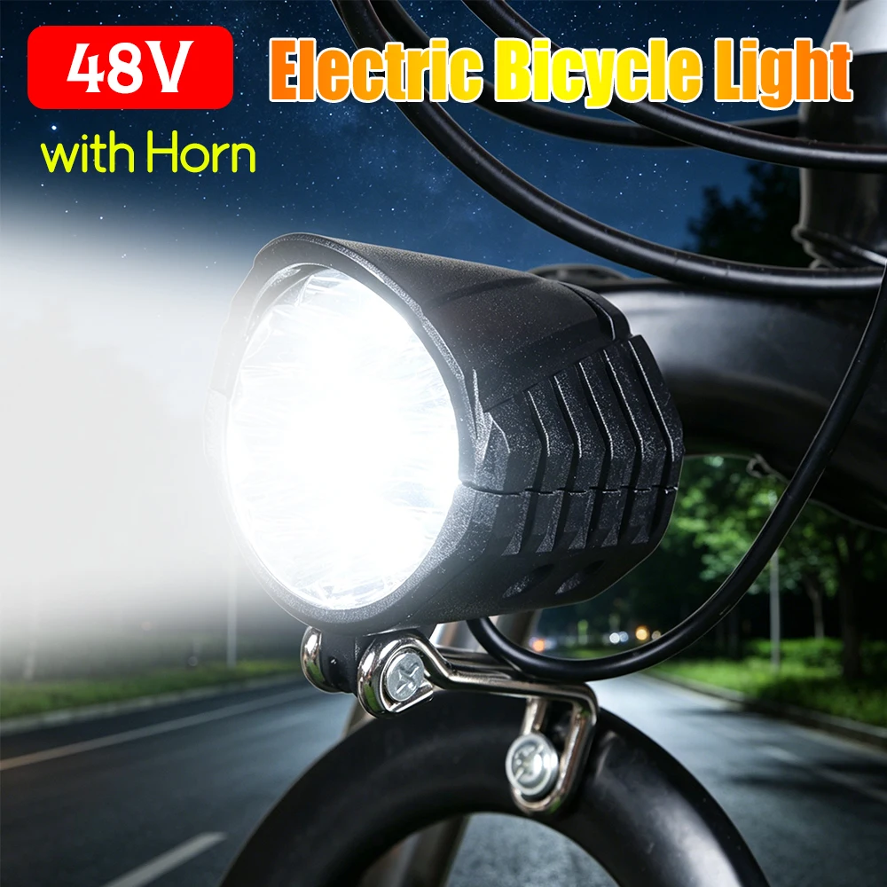 48V Electric Bicycle Light High Brightness Horn Electric Scooter LED Front Light Easy Installation Replacement Parts