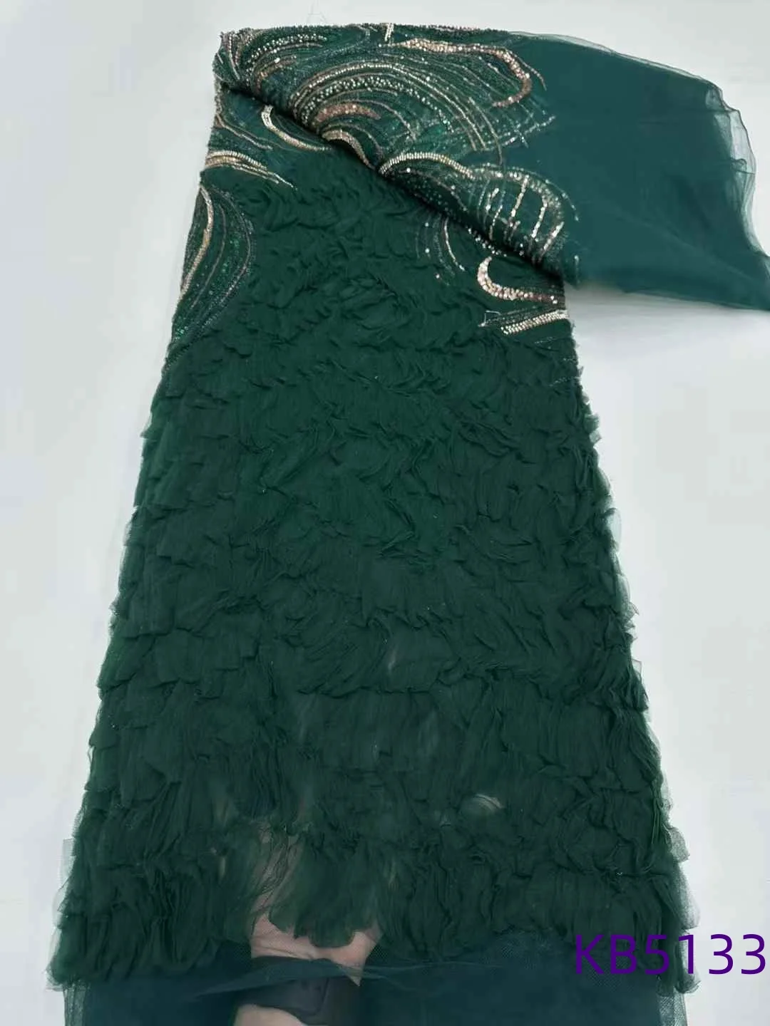 ビーズレース アフリカレース生地 5ヤード 高品質 2025 ビーズ付きレース生地 スパンコール付きチュールレース生地 裁縫用 KB5134