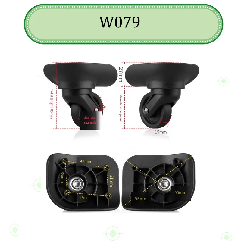 For W079 Ultra-Quiet Luggage Wheels Wear-Resistant & Smooth Rotation 360° Smooth Rotation Wear-Resistant & Pressure-Resistant