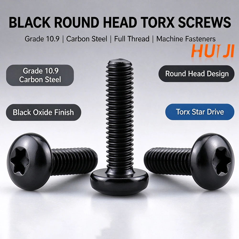 Grade 10.9 Carbon Steel Pan Head Torx Screws M2 M2.5 M3 M4 Black Oxide Metric Full Thread Round Head Torx Drive Bolts Fasteners