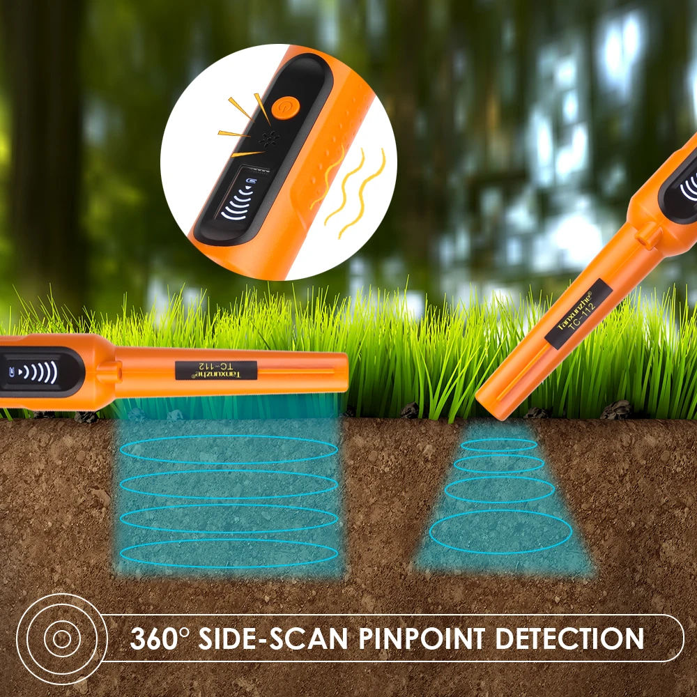 Metal Detector Outdoor Adventure Handheld Metal Detector Pinpointer Finder Waterproof 360° Side Scan Metal Detector Rod