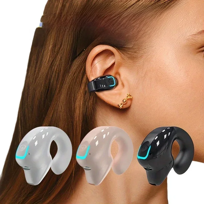 Fone de Ouvido Sem Fio Bluetooth com Clip, Headset de Condução Óssea de Alta Qualidade TWS, Auriculares Esportivos com Cancelamento de Ruído e Microfone