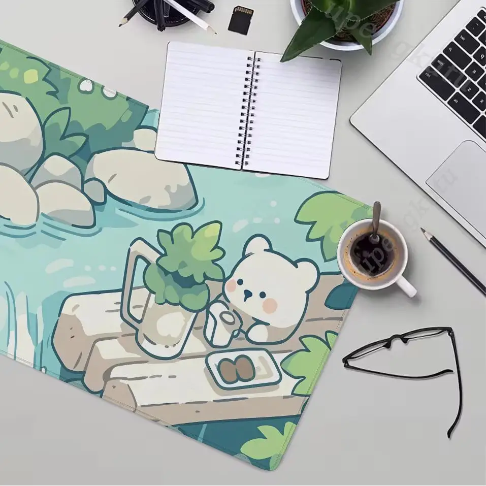 Alfombrilla de escritorio Kawaii de 900x400, alfombrilla de ratón de velocidad suave, planta verde, conejito, oso, Xxl, tapete de escritorio tropical, alfombrilla de ratón grande xxl lo fi para juegos de Anime
