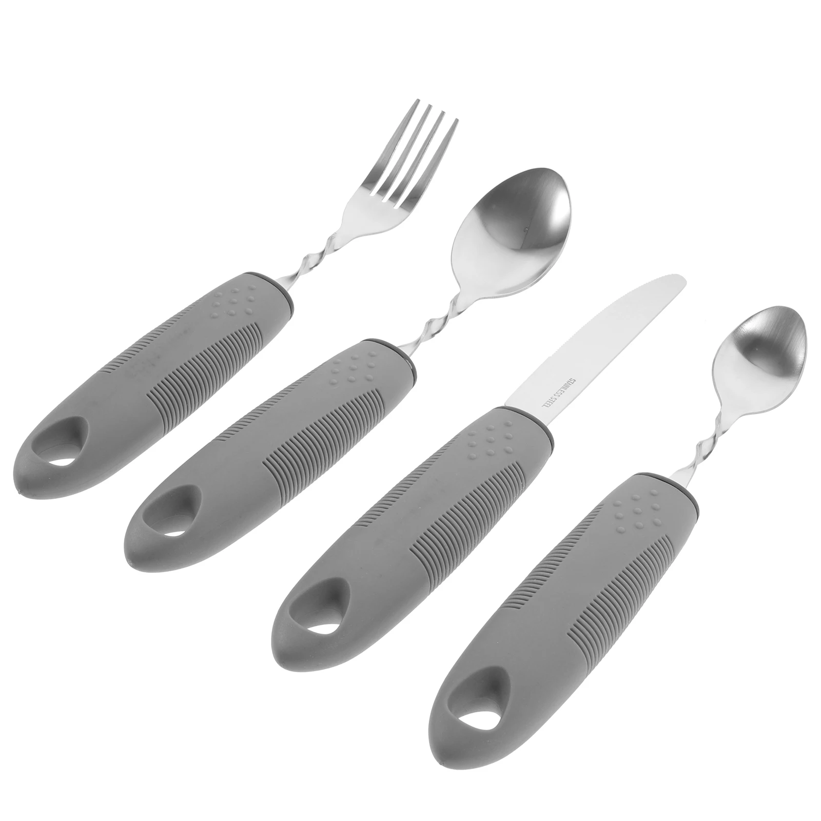 

4pcs Anti-tremor Stainless Steel Cutlery Set for Elderly Adjustable Non-slip Lightweight Portable Adaptive Utensils Health Care