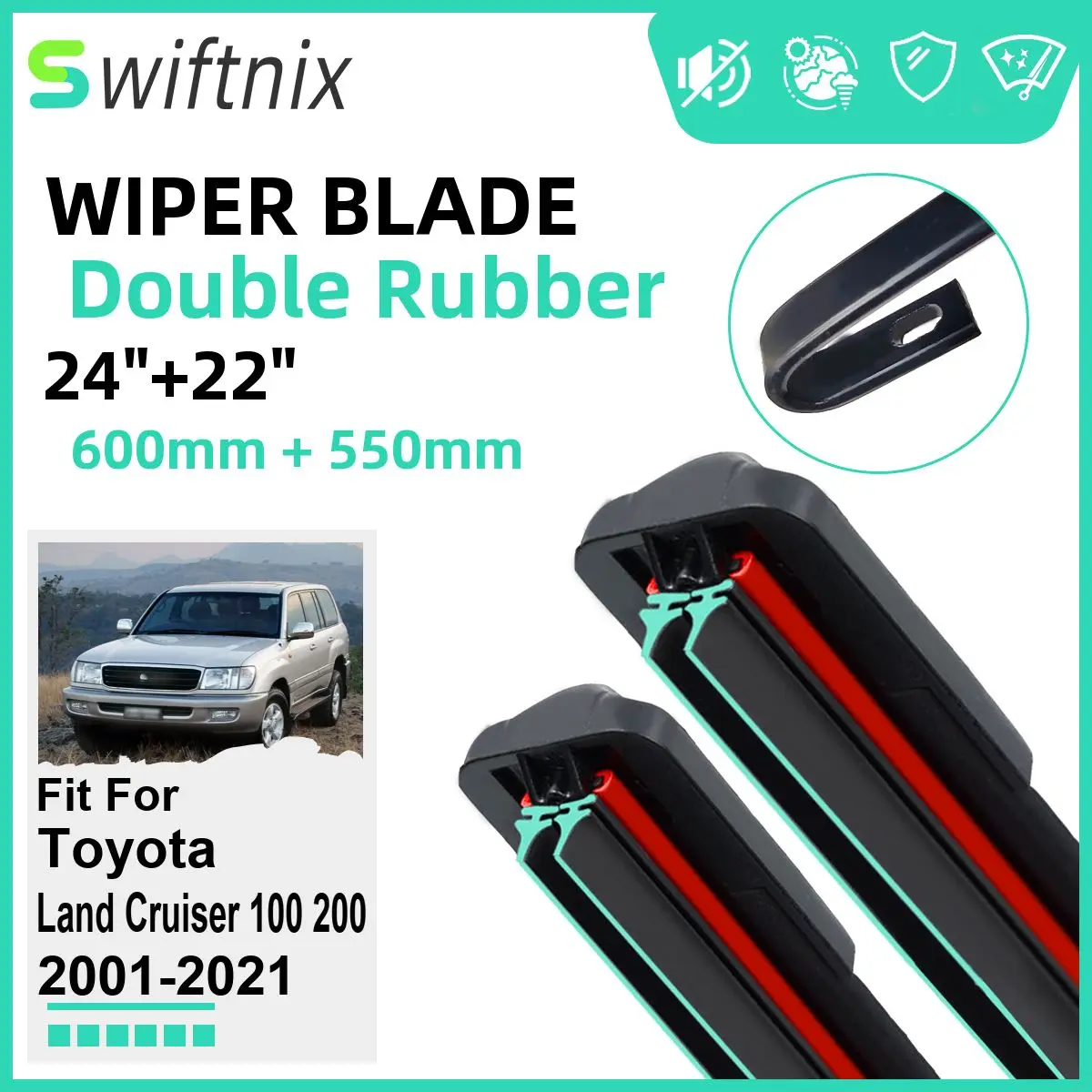 Double Rubber Car Wiper Blades for Toyota Land Cruiser 100 200 2001-2021 Front Windscreen Windshield Rubber Car Accessories 2021