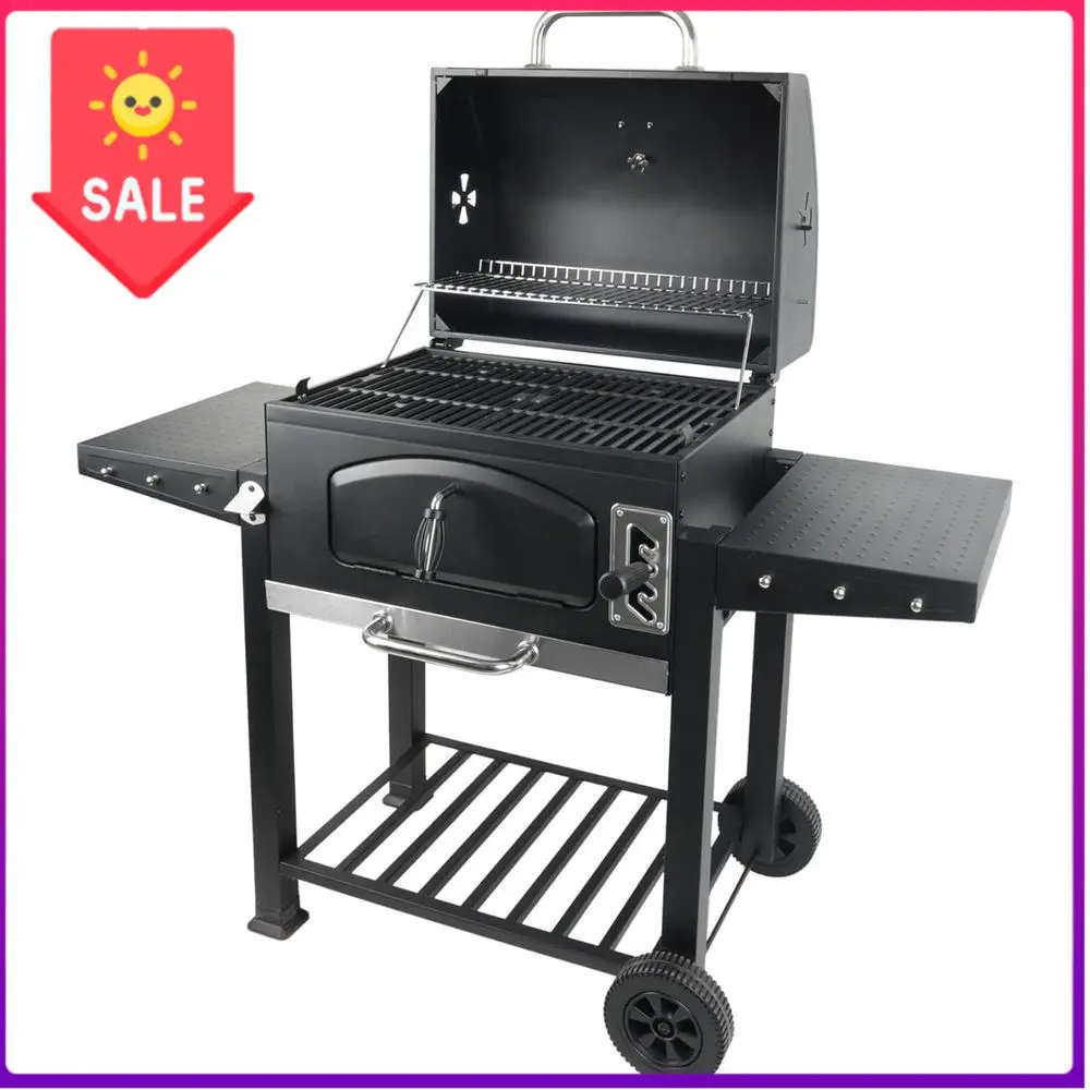 

Бестселлер: 24-дюймовый угольный гриль для барбекю с боковыми столиками и встроенным термометром, черный цвет