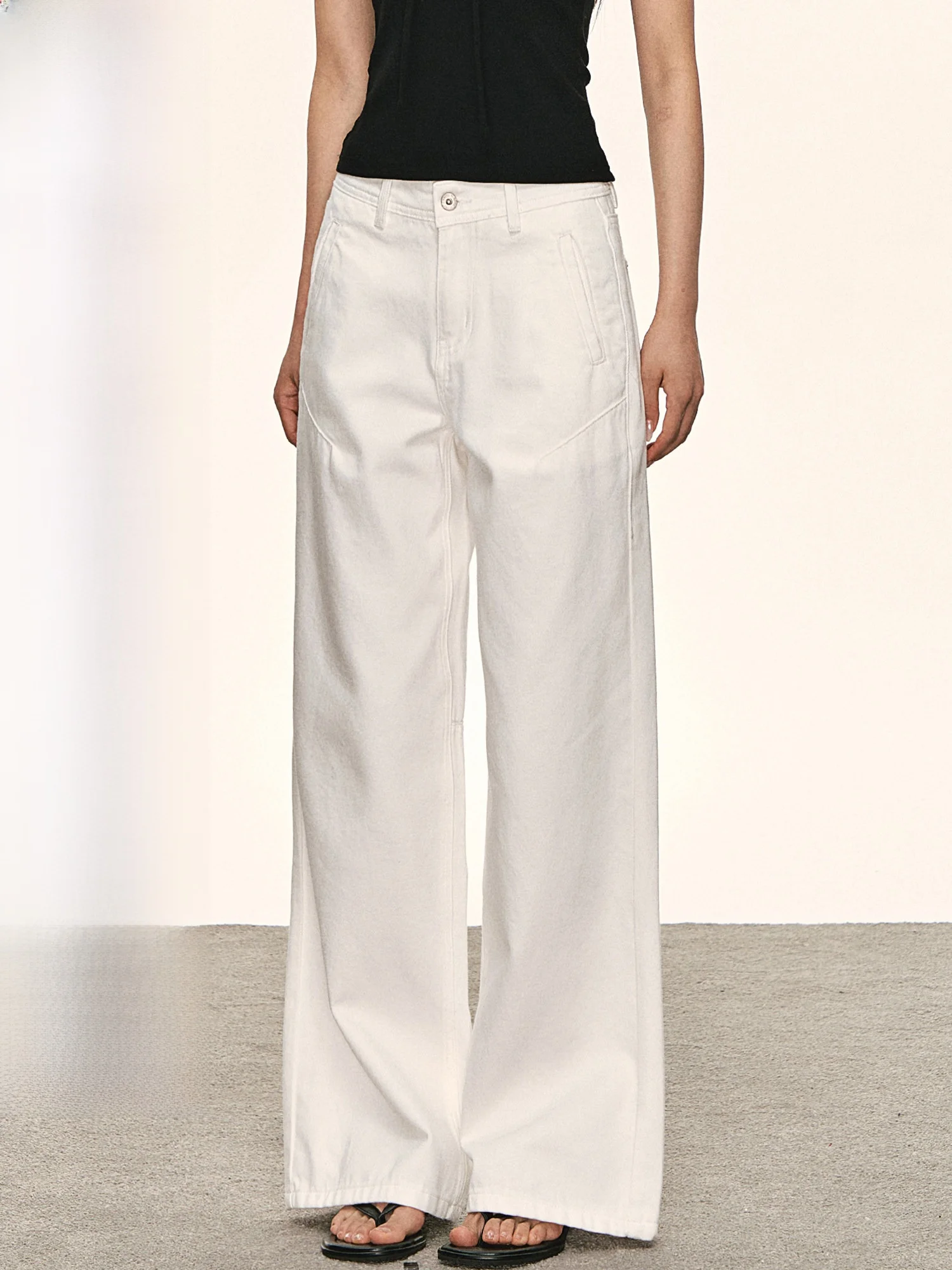 

101PASSION Minimalist White Denim Wide Leg Pants Women Summer Loose Straight Drape Slimming Casual Long Trousers