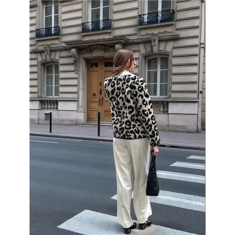 NEW-Women Leopard Fuzzy Fleece Coat Collarless Button Down Winter Crop Jacket Leopard Color XL