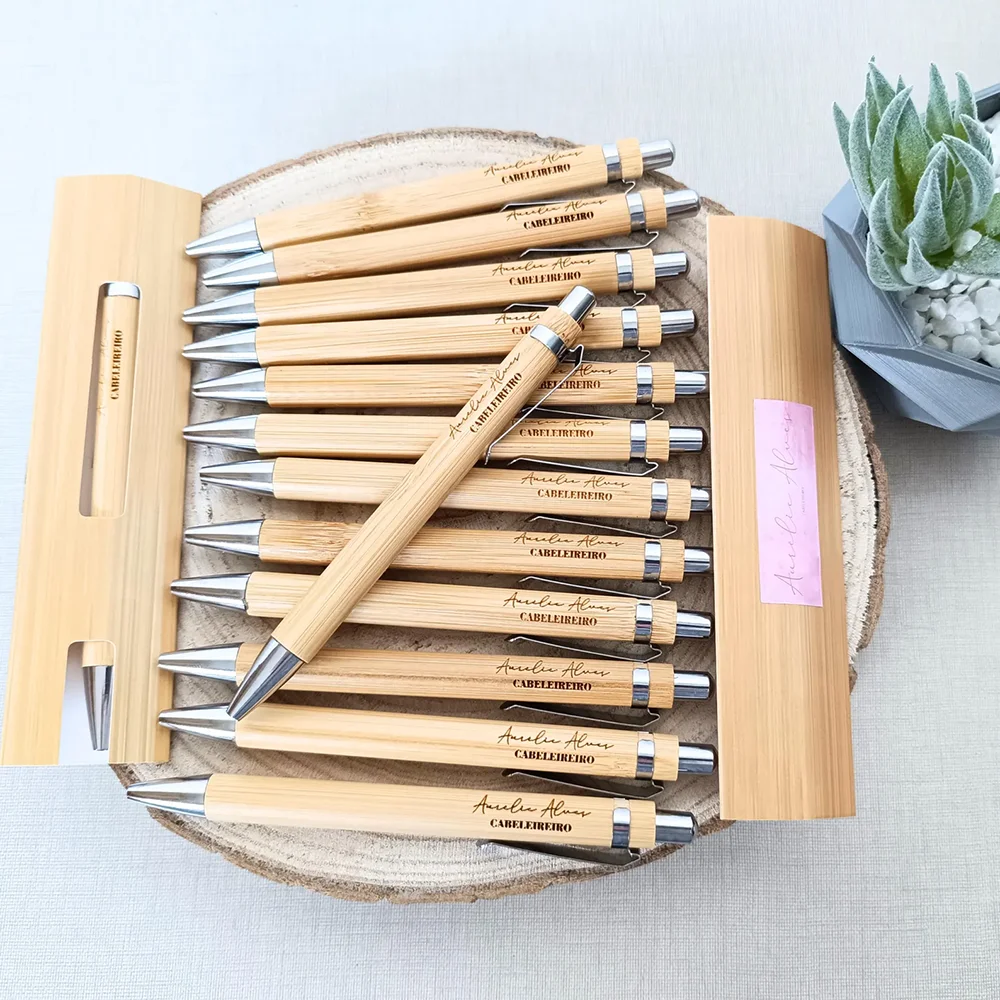 

Custom 5Pcs Bamboo Ballpoint Pens Wedding Favour Pen Teacher Appreciation Back To School Stationery Bridal Shower Corporate Gift