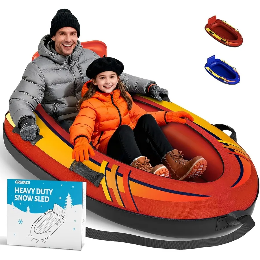 

2 Person Inflatable Snow Sled with Premium Canvas Cover Snow Tubes for Sledding Heavy Duty with Backrest and Handles for and Ad