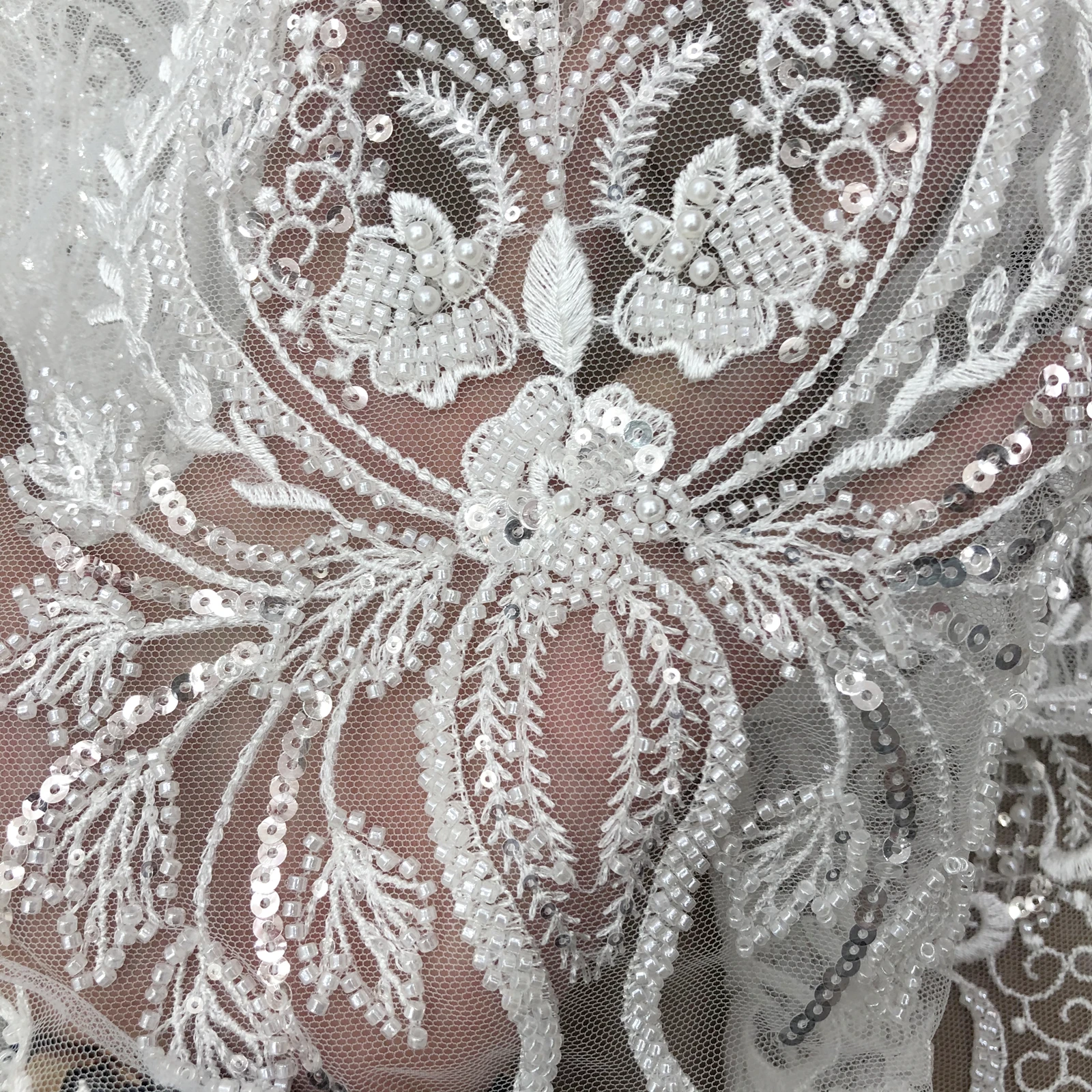 High-Grade Sequins Beaded Embroidery Wedding Evening Dresses Lace Fabric Private Custom Bridal Wear Fashion Dresses