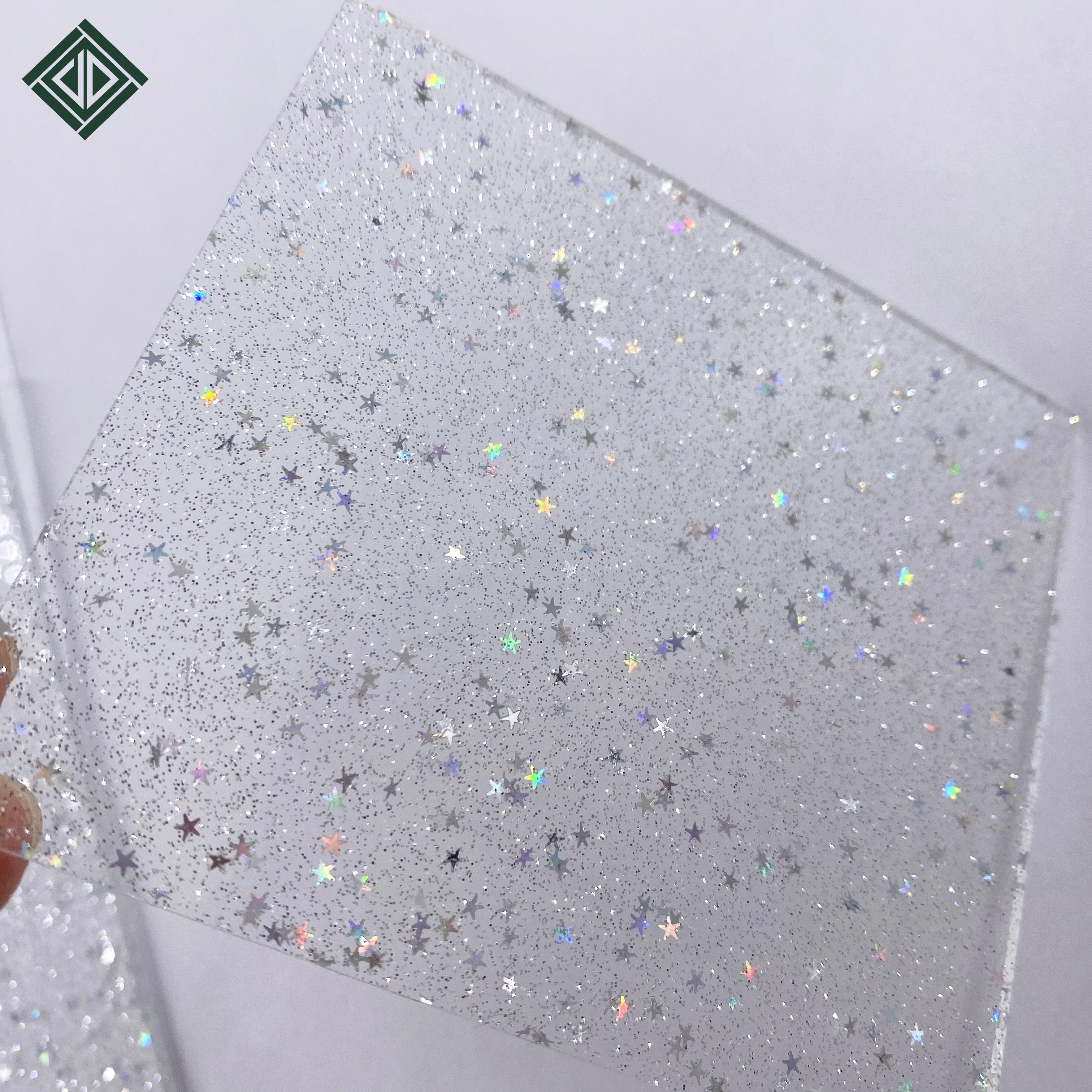 Five-Pointed Star Glitter Acrylic Sheet, Plexiglass Sheet for Jewelry, Cabinet Door, DIY Artwork, 3mm Thick, 2 PCs