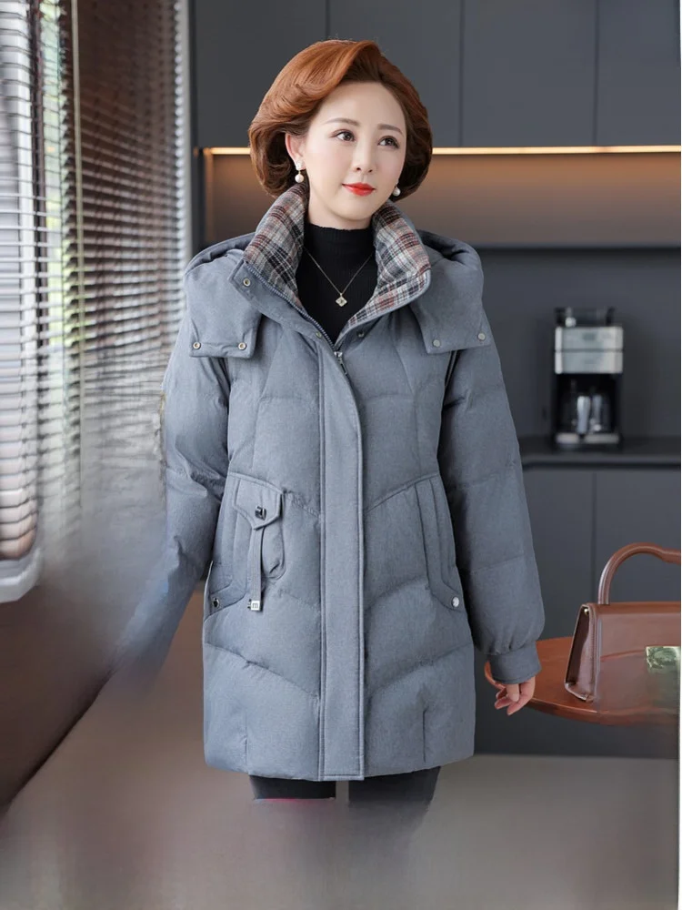 

Ele Color Blo Mid-Length down Jaet for Women Spring 2026 Snow Flng l Sle Du down Filling Warm Ci Casual