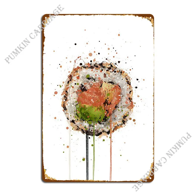 Salmon Uramaki Sushi Metal Sign Wall Mural Cinema Pub Cinema Tin Sign Poster