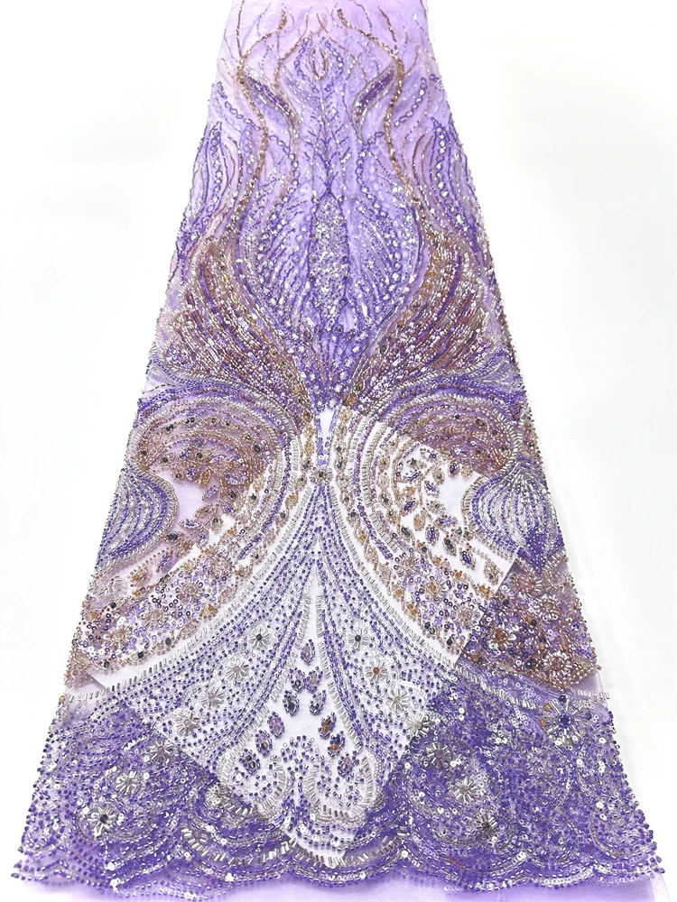 

2026 African Handmade Sequins Net Pearls Lace Fabric French Heavy Beaded Tulle Lace Fabric For Bridal Party Dress Material