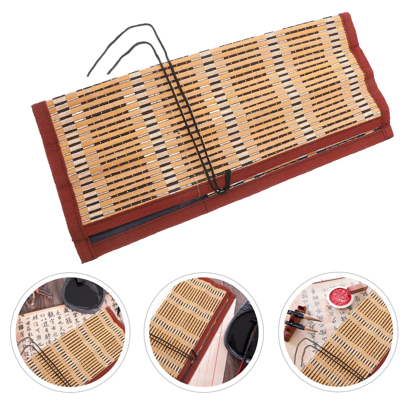 1Pcs Bamboo Portable Calligraphy Brush Roll Wrap Holder Size L 8 Slots Breathable Dampproof Lightweight Pencil Pouch Writing
