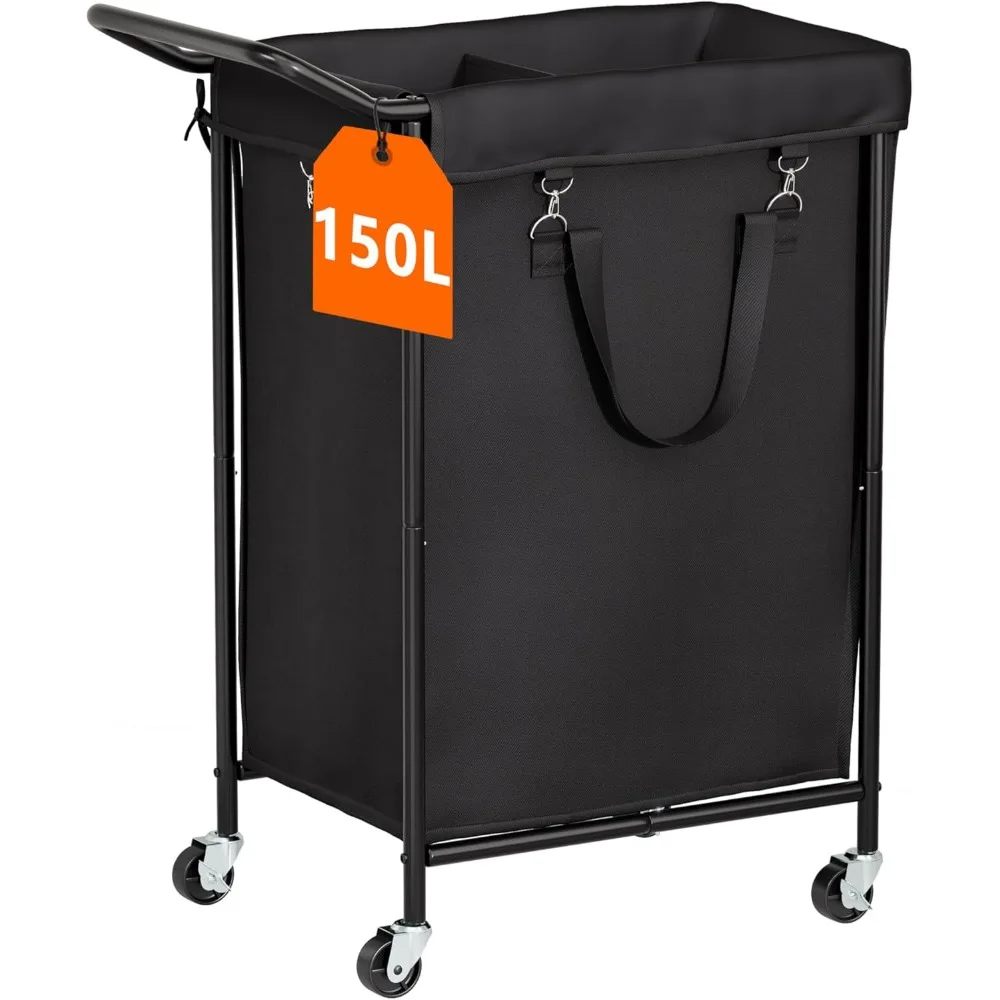 

150L Laundry Basket with Wheels, Rolling Laundry Hamper 2 section with Metal Frame and Removable Bag,for Bedroom, Bathroom, Dorm