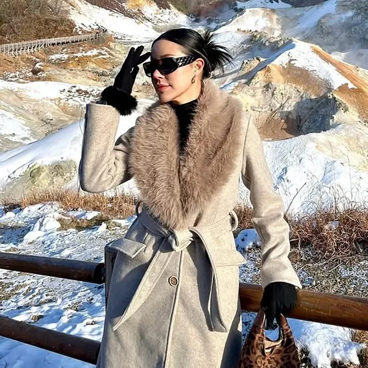 

Зимнее съемное шерстяное пальто на меховой подкладке из искусственного меха, полушерстяное пальто с лацканами, женская длинная элегантная ветровка, женская