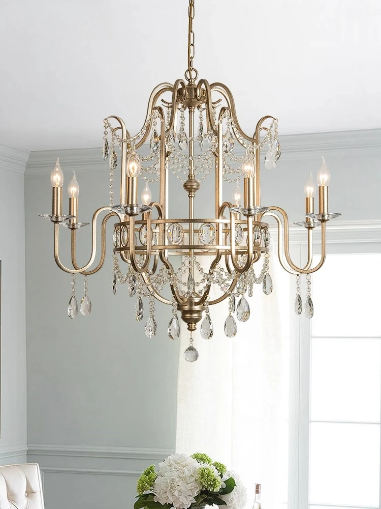 Villa Duplex Building High Living Room Dining Room Light Luxury French Retro Candle Staircase Crystal Lamp