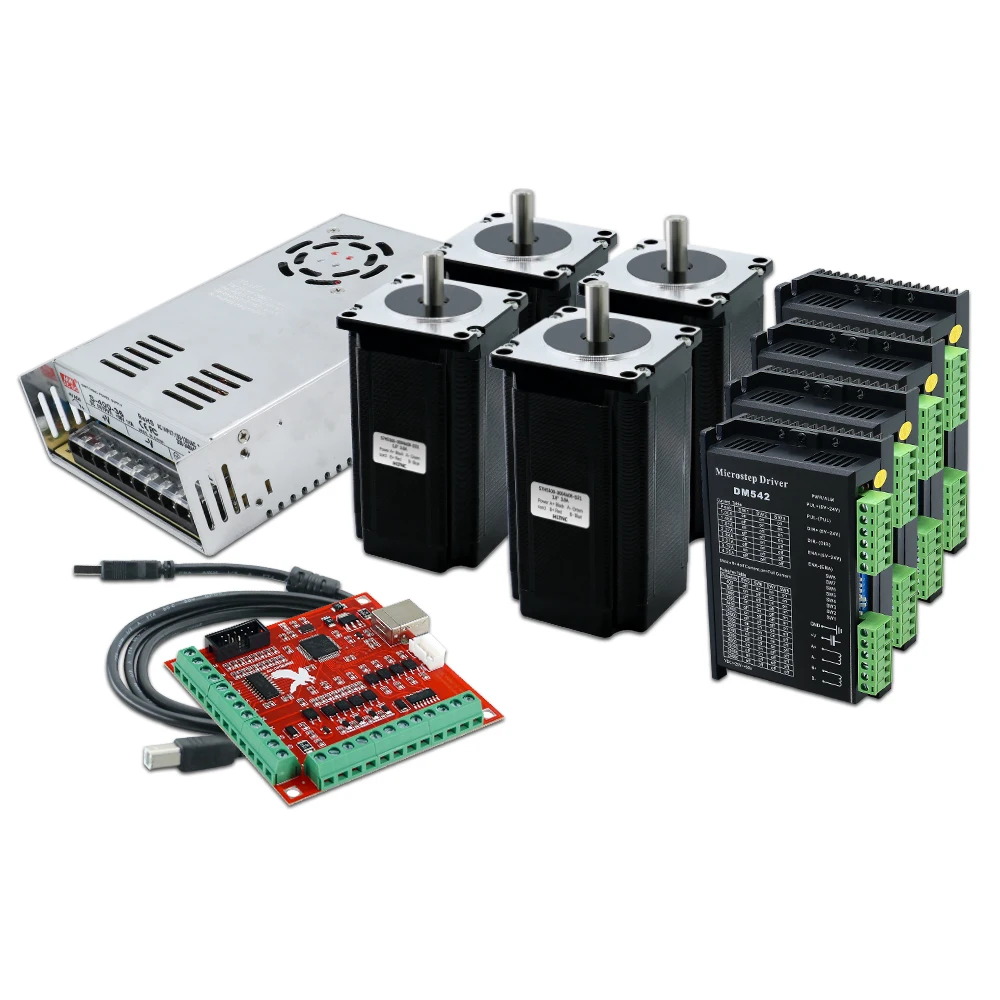EU verzonden Nema 23 stappenmotor 4-assige kit 2,2Nm 2,5Nm 3Nm met driver DM556 350W-36V voeding AC 200-240V MPG Mach3 Motion Card