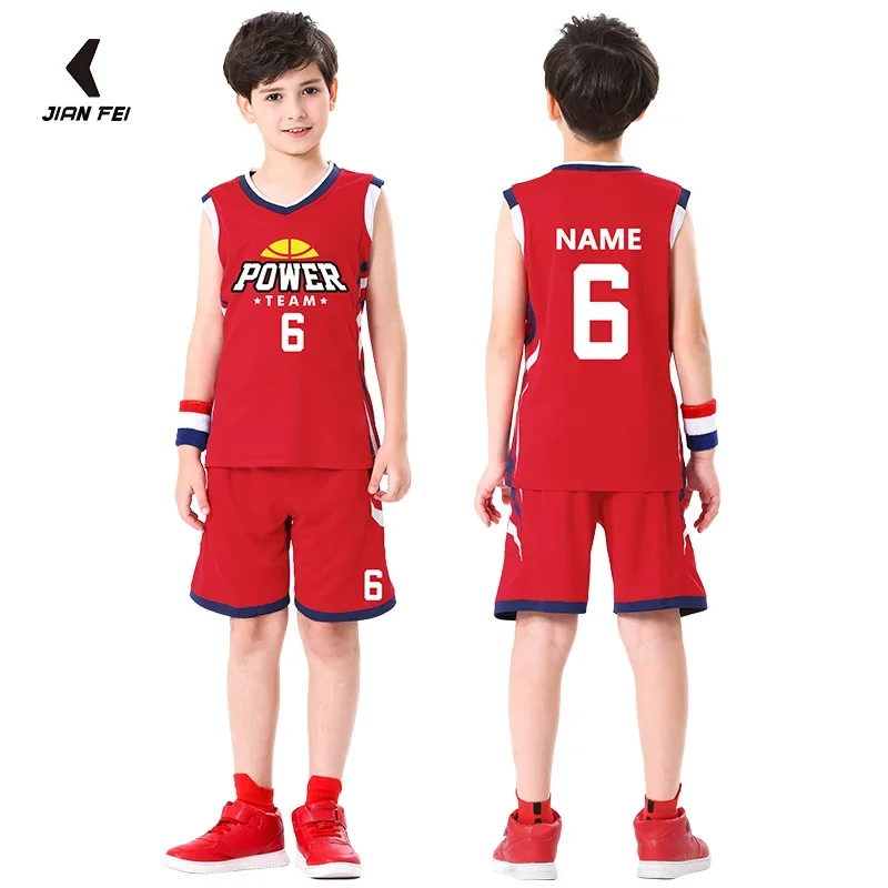 

Custom 100% Plyester Children Basketball Uniform Set Breathable Kids Basketball Shirts Cheap Basketball Jersey For Boys M995