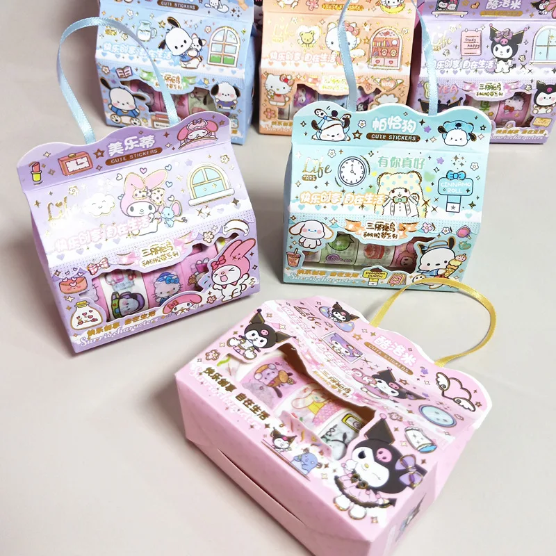 12pcs Sanrio Family Kuromi Melody Cinnamoroll Kitty Mini Sticker Tape Diy Ledger Wholesale Of Student Home Stationery Sets