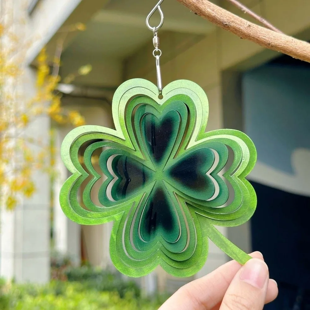 Funny 3D Mandala Wind Chime Butterfly Four-leaf Clover Rotating Pendant Stainless Steel Hanging Wind Spinner Garden Decoration