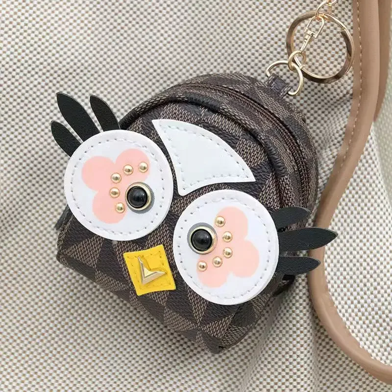 Cartoon Cute Leather Owl Coin Purse Funny Girl Car Keychain Small Bag Portable Headphone Storage Bag Festival Birthday Gift