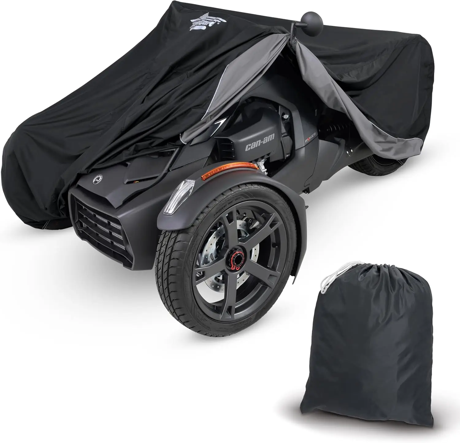 

Water-Resistant Motorcycle Cover with Heat Shield, Expandable Pouch, Windshield Protection, Reflective Black/Charcoal