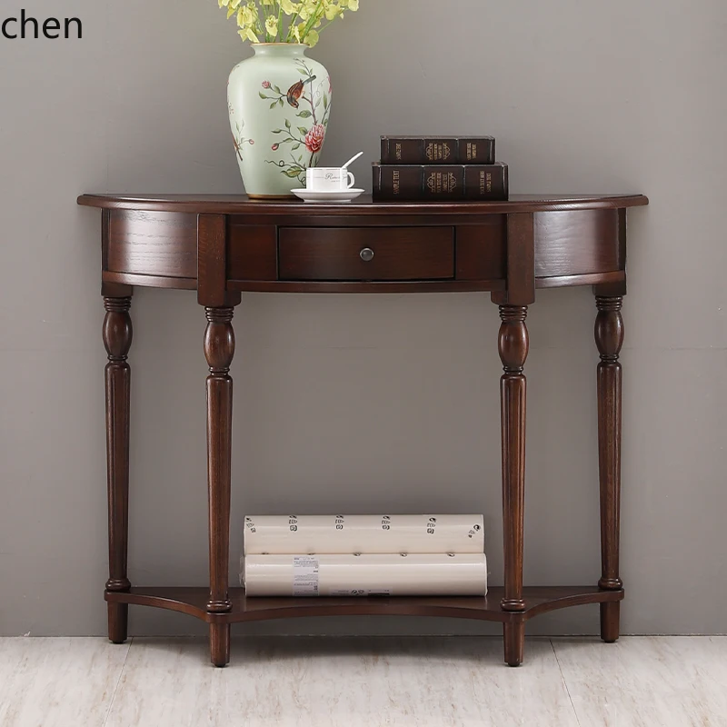 

ZML solid wood porch table against the wall retro porch table back cabinet corridor wall side cabinet