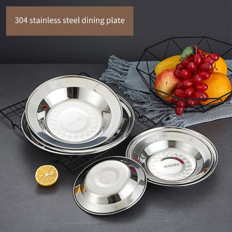 

5pcs/set 304Stainless Steel Dinner Plate Round Metal Dish Set Serving Dinner Plates Suitable for Home and Kitchen