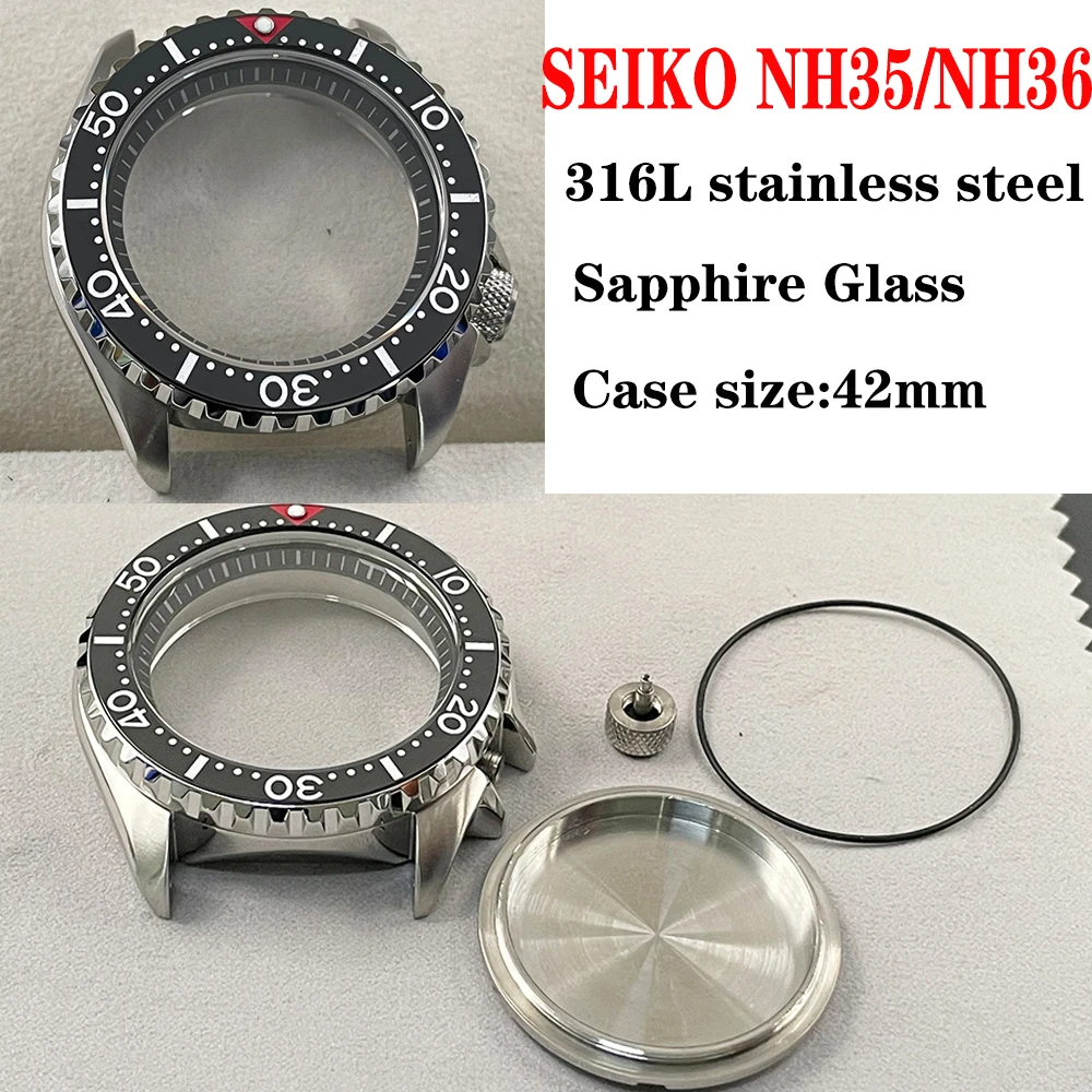 

Standard 42mm SKX007 Watch Case Sapphire Crystal Stainless Steel Suit fit NH35 NH36A Movement Black Ceramic Bezel Inserts