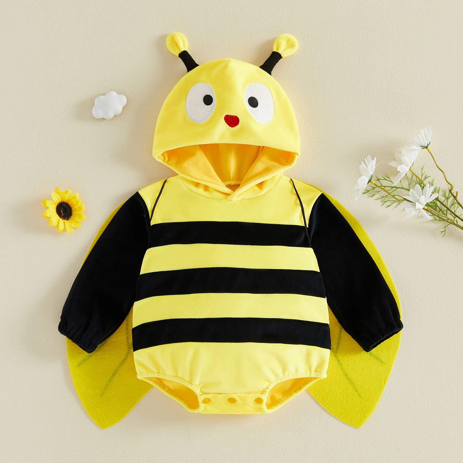 Baby Cosplay Costume Long Sleeve Hooded Stripes/Dots Romper with Wings Cute Animal Photography Halloween Costumes
