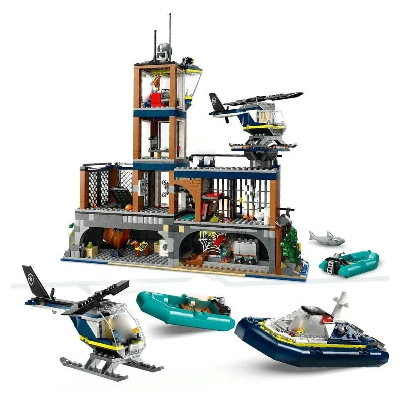 

2024 City Series Sea prison Island Building building ship helicopter Model Creative Assembly Building Blocks Toys For kids Gifts