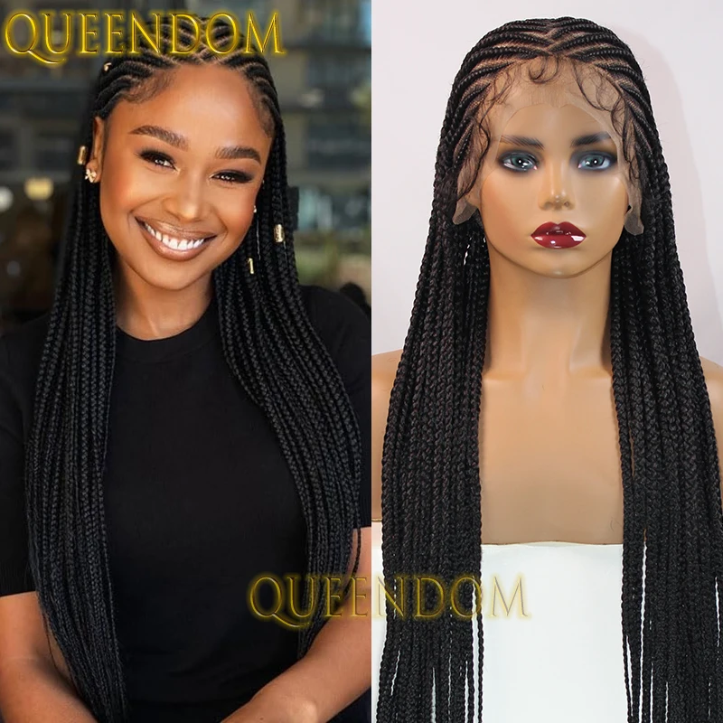 36 Inch Synthetic Cornrow Braid Wig Full Lace Tribal Middle Parted Braids Goddess Wig For Black Women Knotless 13X8 Braided Wig