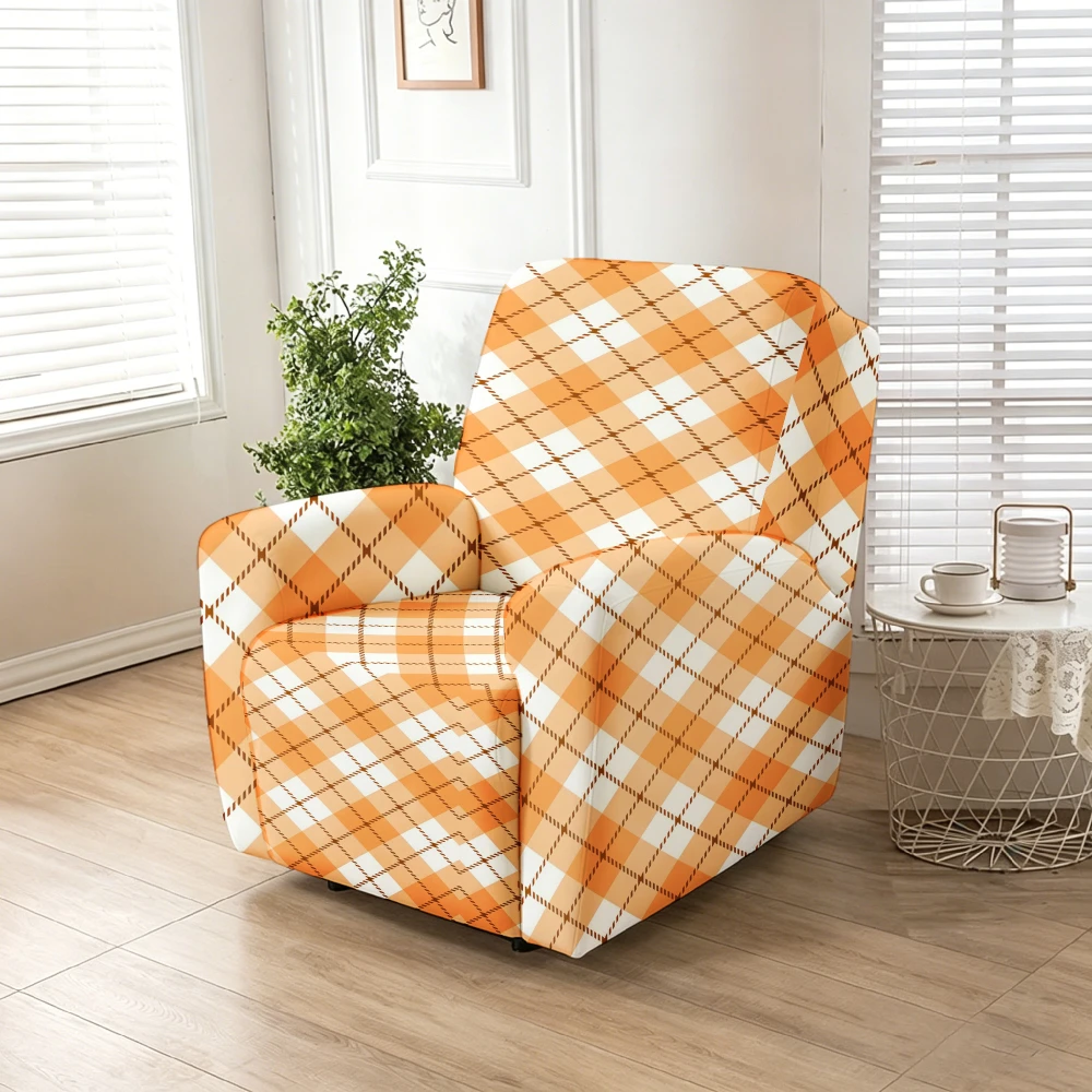 Recliner Slipcover,Stylish Orange Check Recliner Chair Cover, Elastic Removable Slipcover