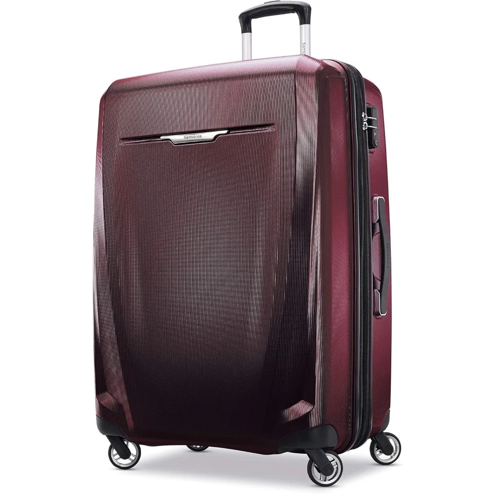 

3 hard expandable suitcases with rotating needles, Burgundy, checked in large size 28 inches