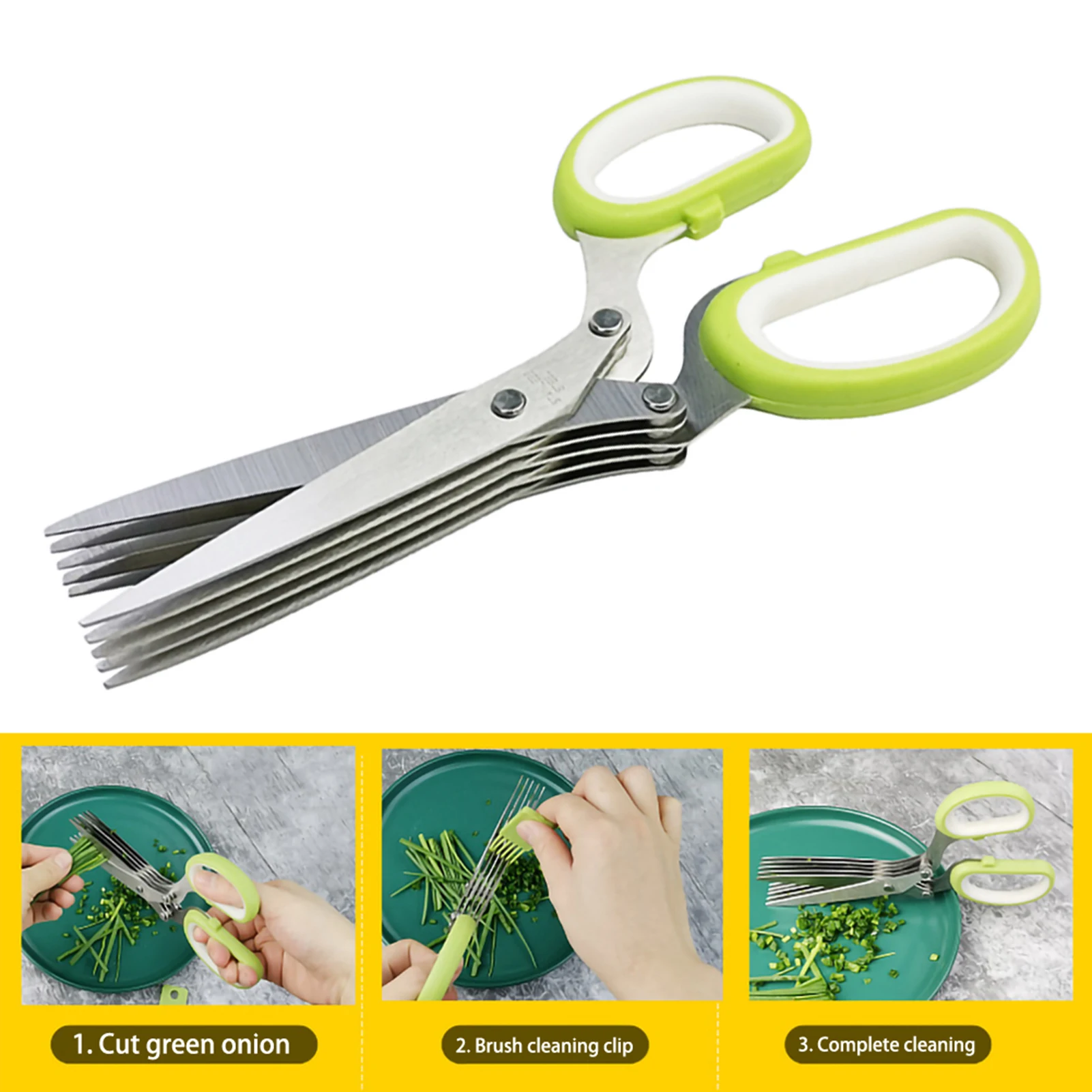 Multifunctional Multi Layers Green Onion Scissors Slicer Stainless Steel Onion Cutting Knife Herb Seaweed Cutter Kitchen Gadgets