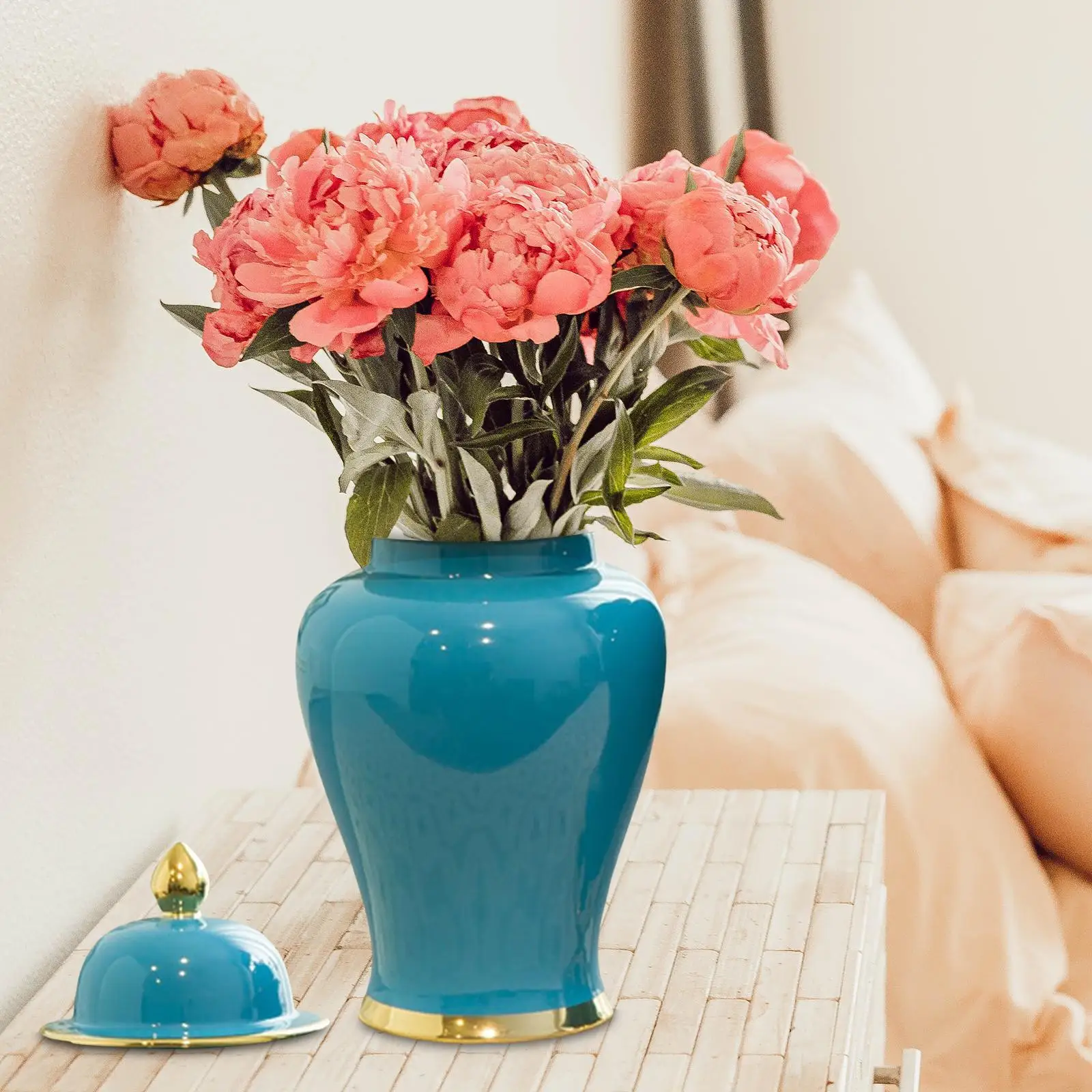 Display Ceramic Ginger Jar with Cover High Capacity Flowerpot Flower Arrangement Canister Multipurpose for Office Home