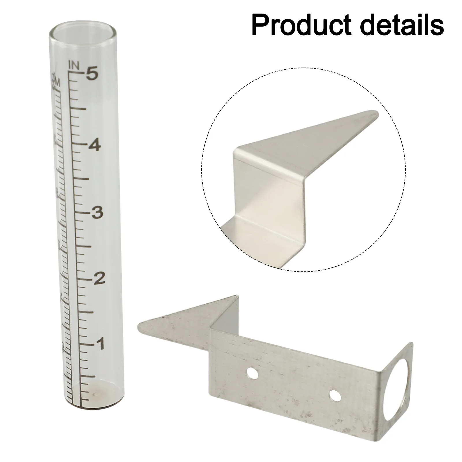 Outdoor Rain Gauge 5 Inch Scale with Stainless Steel Bracket and Glass Tube Suitable for Garden and Lawn Rainfall Measurement