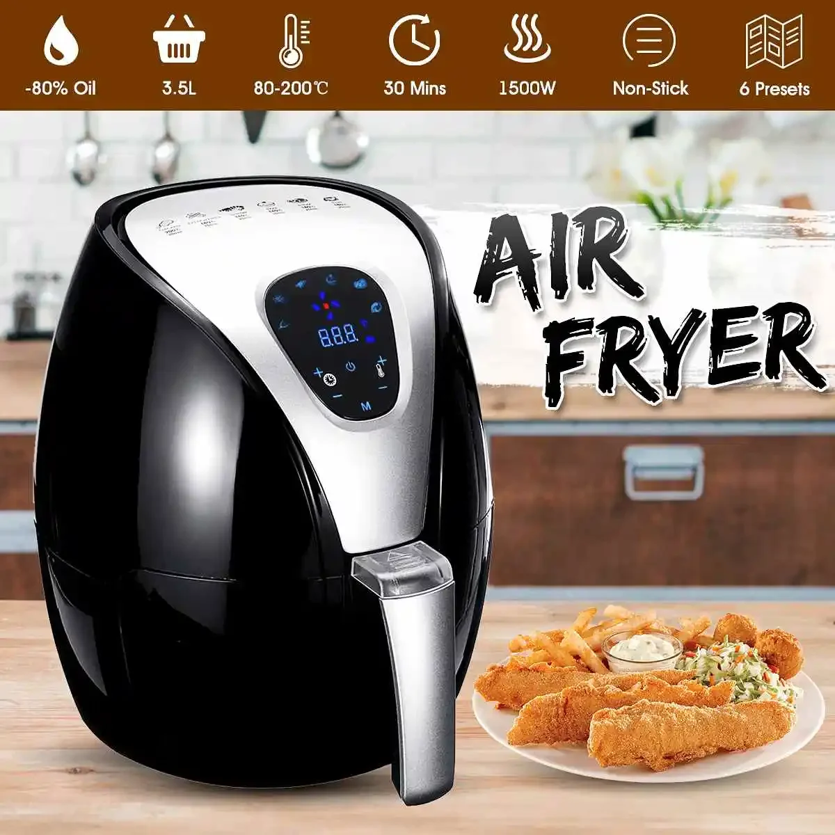 

220V Deep Fryer Multi-Functional Digital Health Cooker Timer Oven Low Fat Oil Free 6 Preset Food Grilling Roasting Deep Fryer